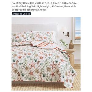 Coastal Seashell Quilt - Seafoam Green & Coral Nautical Quilt